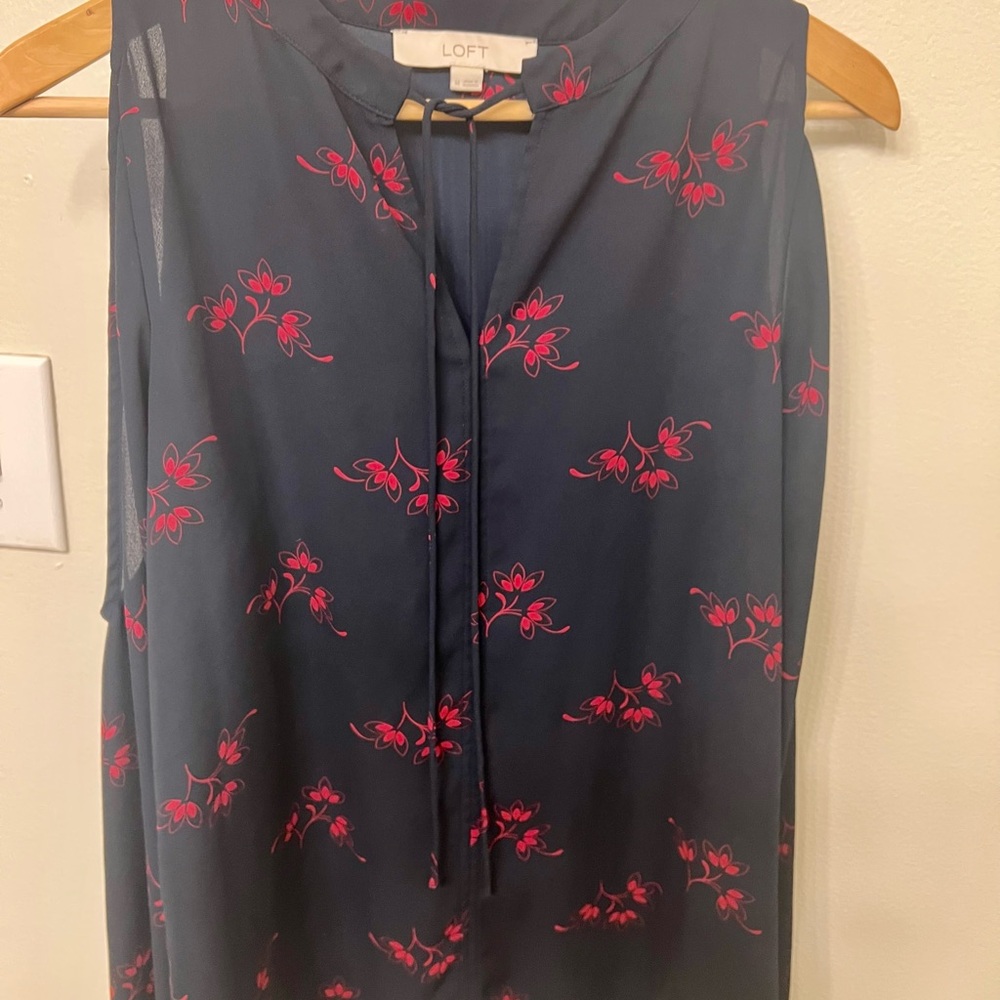 LOFT Navy and Pink Floral Blouse